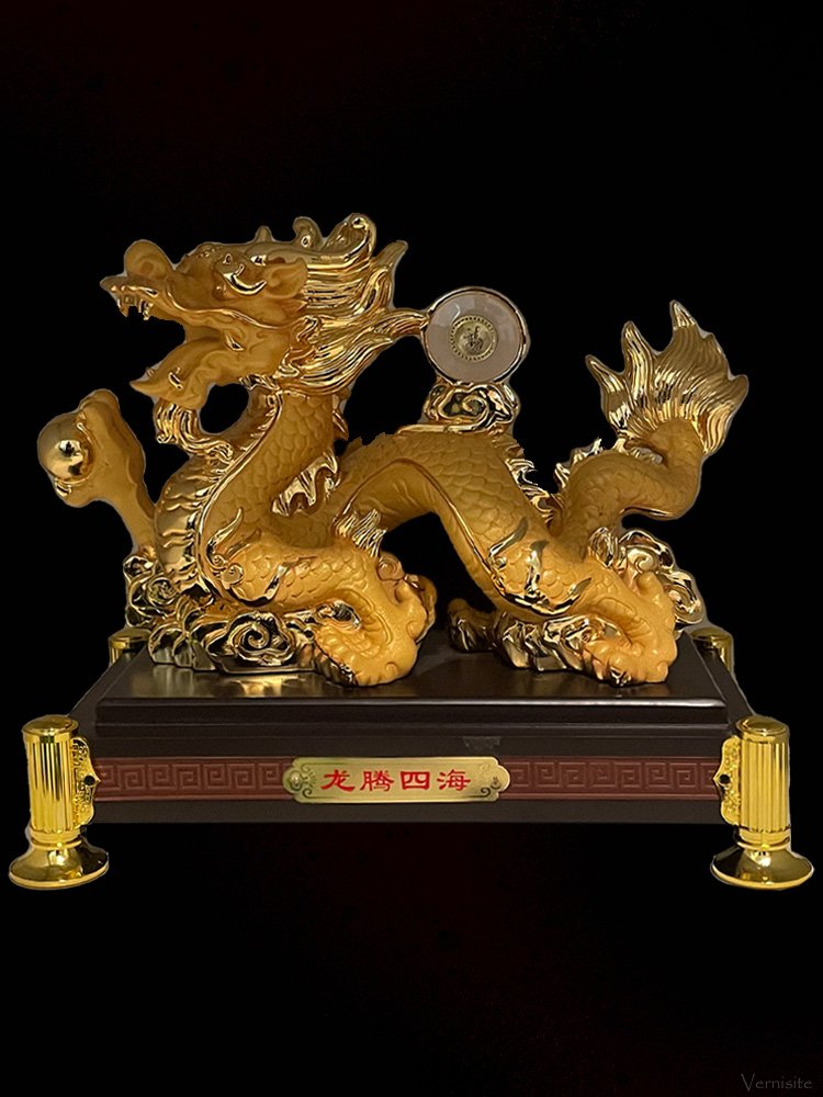 Handcrafted Golden Dragon Statue | Chinese Good Fortune & Prosperity Decor