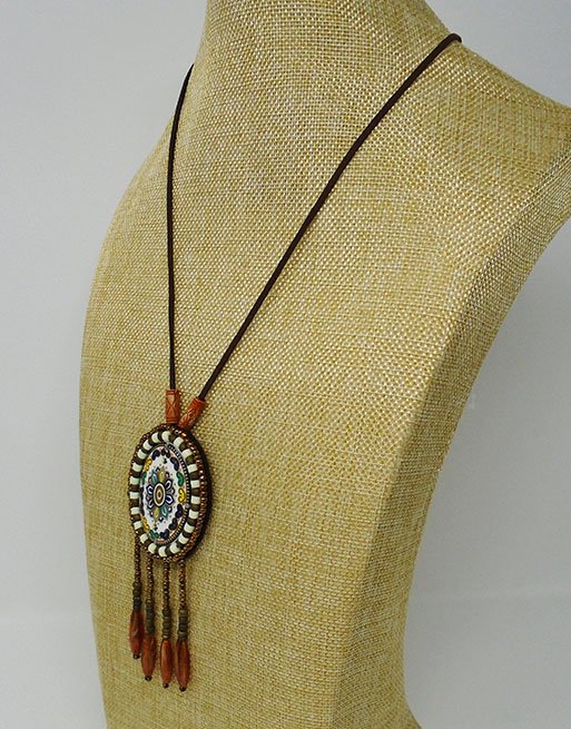 Nepal Artisanal Leather & Stone Necklace | Handcrafted Vintage Round Pendant - Image 6