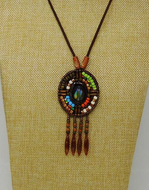 Nepal Artisanal Leather & Stone Necklace | Handcrafted Vintage Round Pendant - Image 5
