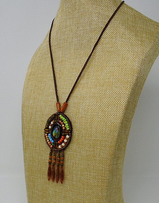 Nepal Artisanal Leather & Stone Necklace | Handcrafted Vintage Round Pendant - Image 4