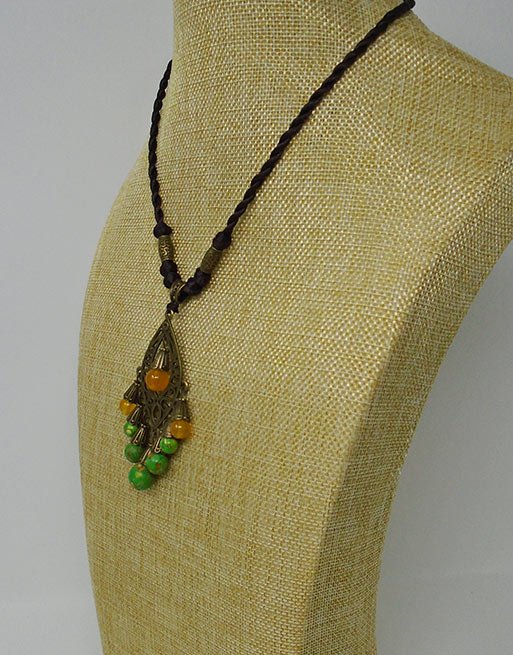 Nepal Artisanal Leather & Stone Necklace | Handcrafted Vintage Round Pendant - Image 3