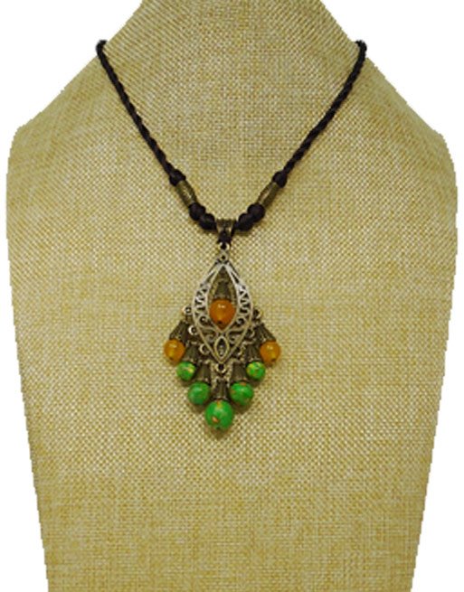 Nepal Artisanal Leather & Stone Necklace | Handcrafted Vintage Round Pendant - Image 2