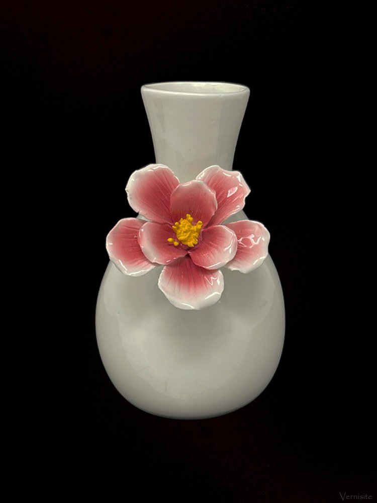 White Ceramic Flower Vase with 3D Red Rose | Handmade Accent